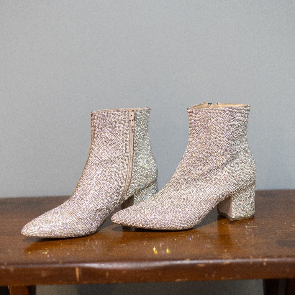 Betsey Johnson Cady‎ Rhinestone Sparkle Heeled Boots - Size 7.5